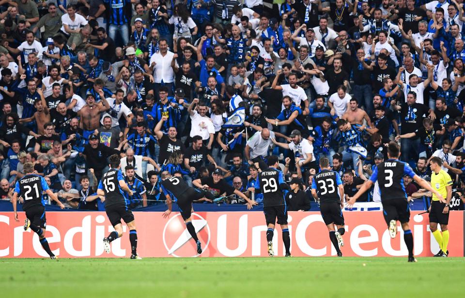  Atalanta players celebrate during their match at the Citta del Tricolore