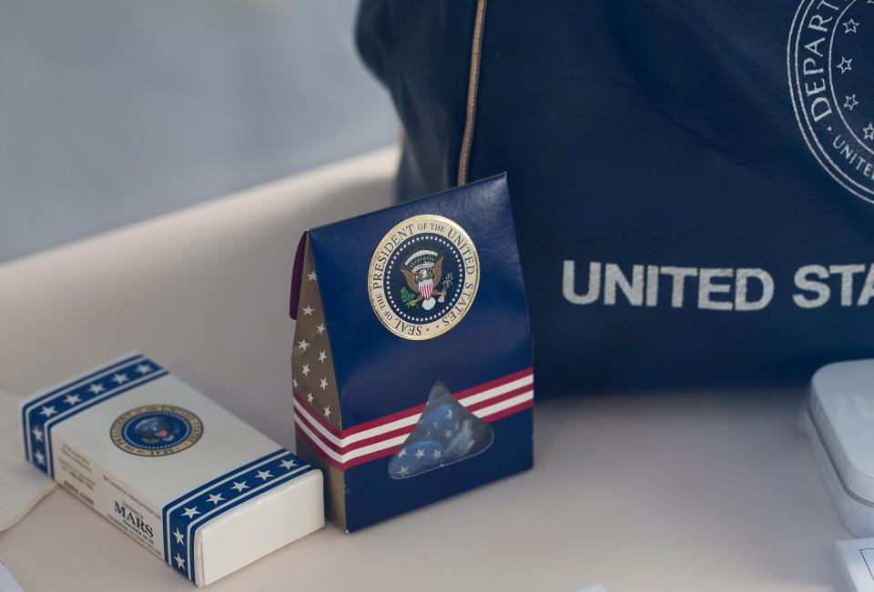  M and M and Hershy Kisses candies from Air Force One on display