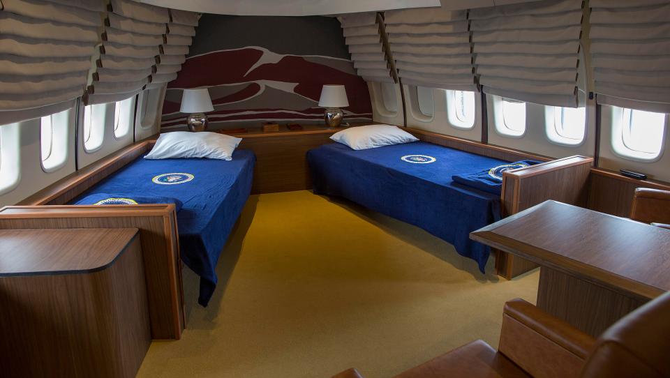  There are private sleeping quarters for the president, with two separate single sofa beds