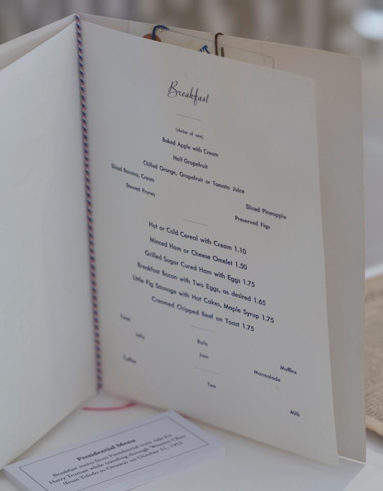  The personal menu of President Truman on display