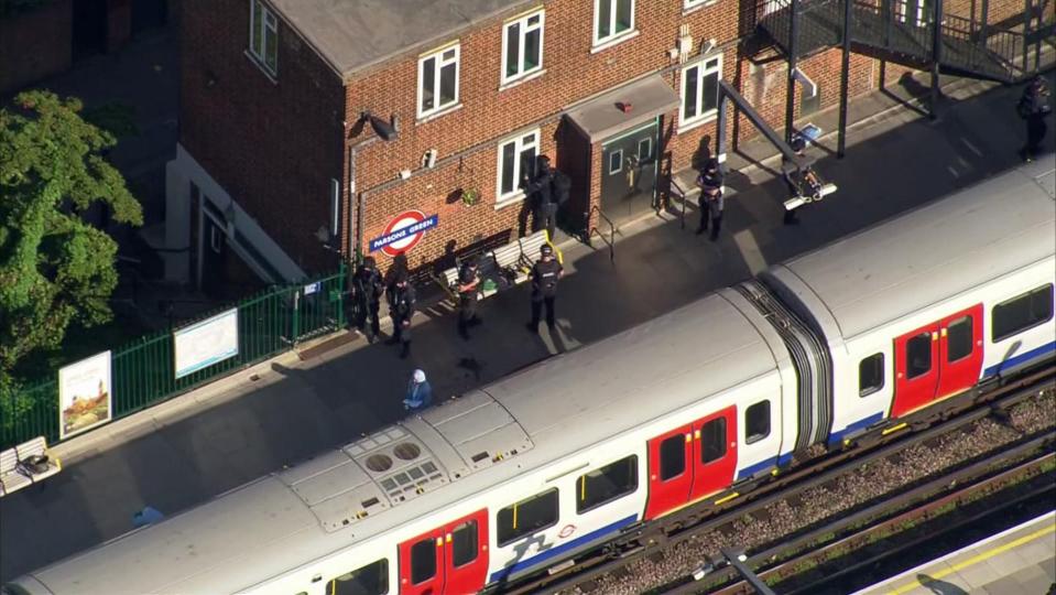  Aerial footage shows police on the scene after the homemade bomb detonated