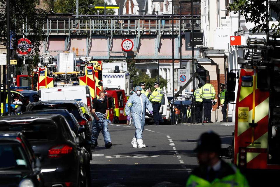  Police, paramedics and firefighters swarmed Parsons Green after the rush-hour explosion