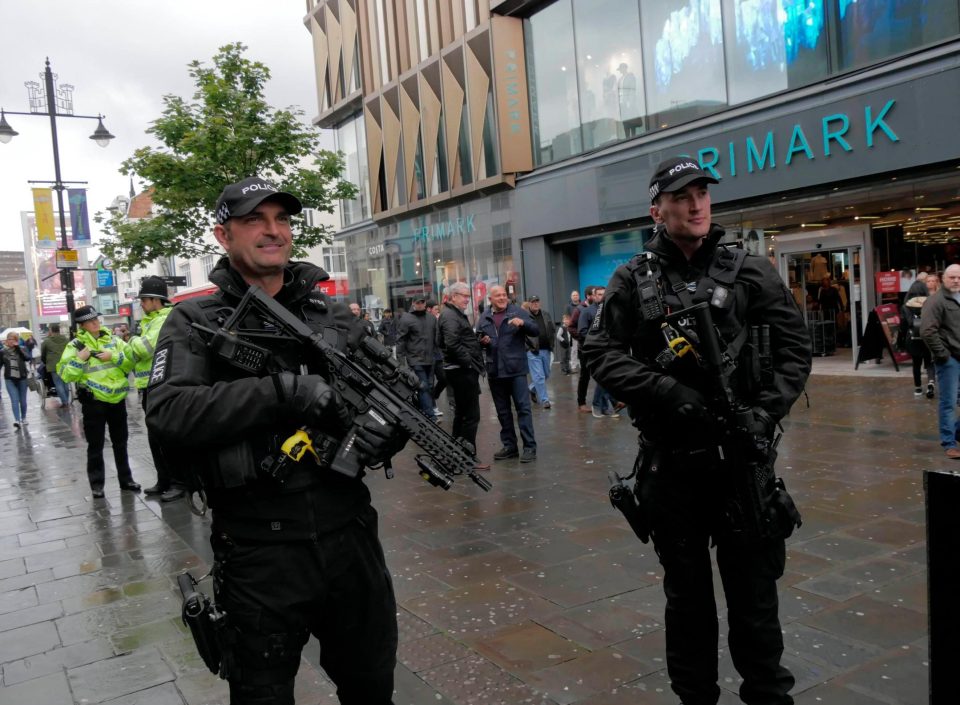  Police officers on patrol on Northumberland Street in Newcastle today