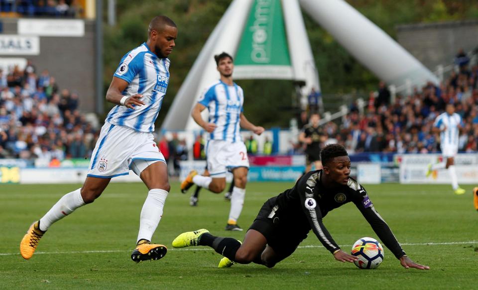  Leicester winger Gray fails to win a penalty against Huddersfield