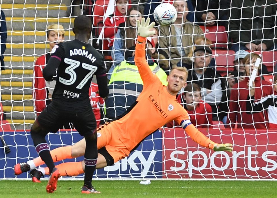  Albert Adomah sees his spot-kick drop in as Villa went in at half-time 2-0 up