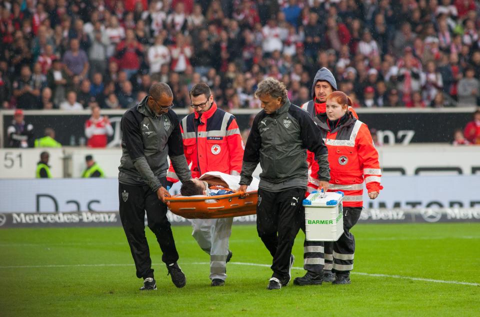  He was stretchered off the pitch and taken to hospital