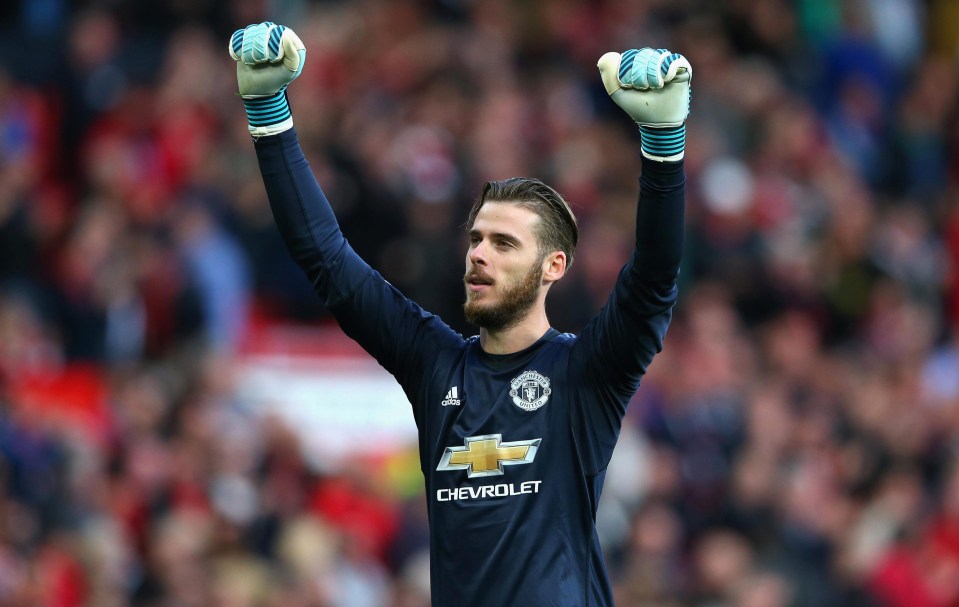 De Gea celebrates after Manchester United's victory against the Toffees at Old Trafford