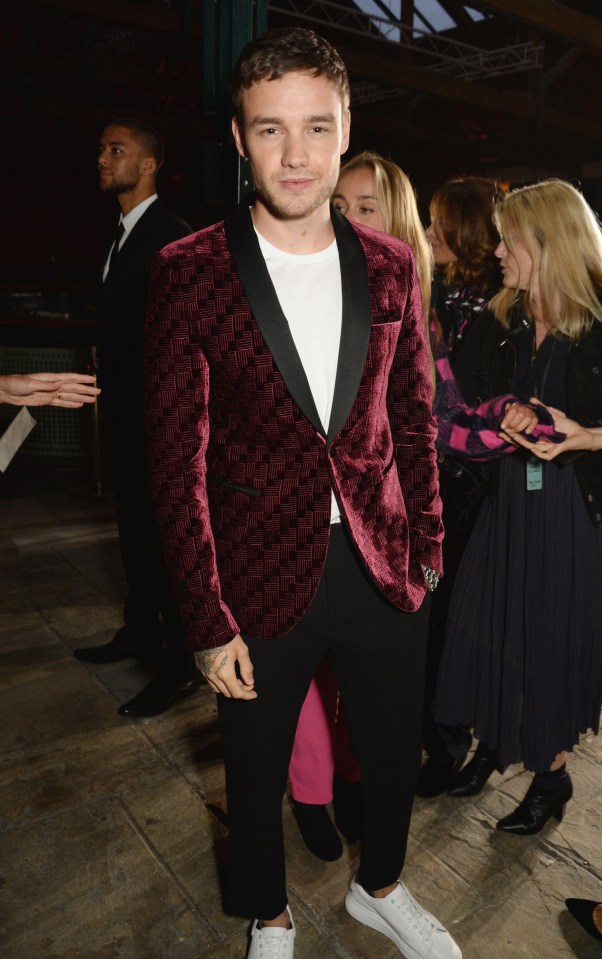 Liam Payne wore a smart purple jacket with black trousers and white trainers for the Emporio Armani show