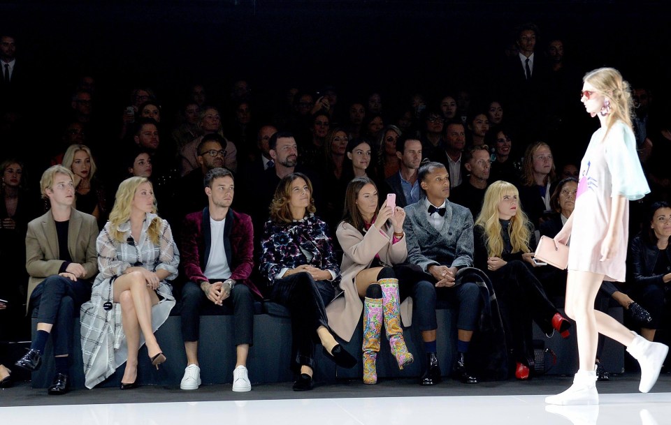 Tom Odell, Ellie Goulding, Liam Payne, Roberta Armani, Coralie Barbier, Stromae and Paloma Faith sit on the front row at the Emporio Armani Show