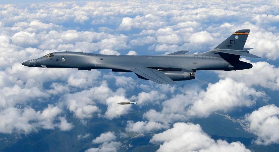  US Air Force B1-B Lancer bombers based in Guam took part in live fire exercises in South Korea today