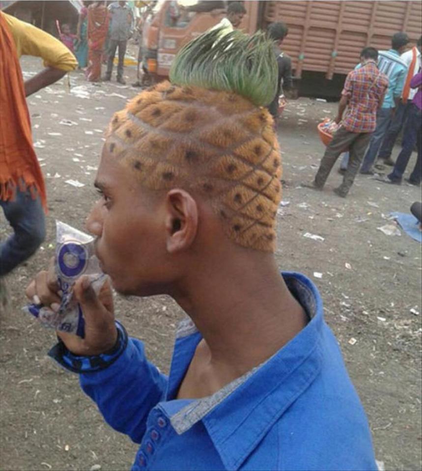  A man had his hair cut and dyed to look like a pineapple