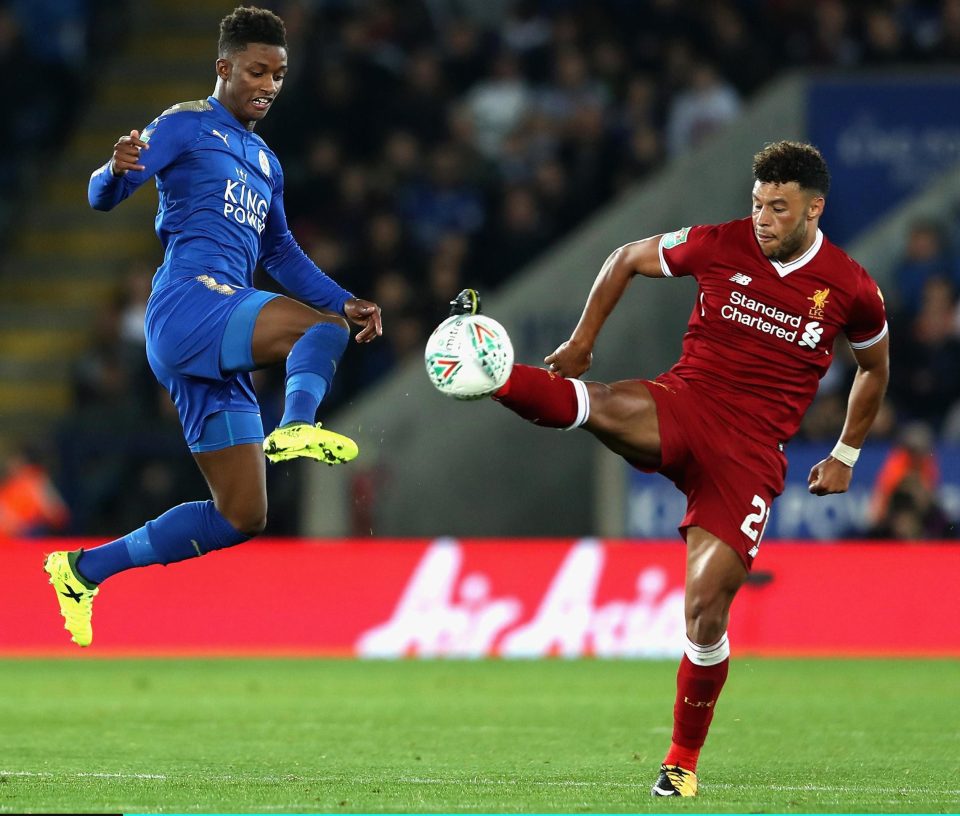  Alex Oxlade-Chamberlain battles with Demarai Gray in a low-key debut for the Liverpool midfielder