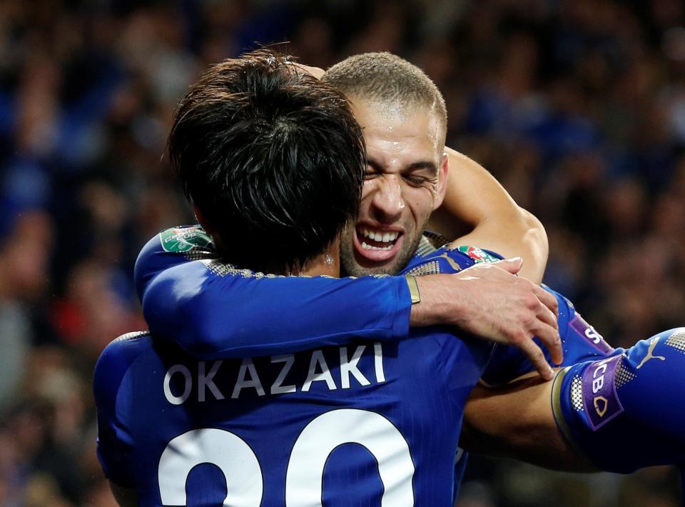  Goals from Shinji Okazaki and Islam Slimani punished the Reds as the Foxes triumphed 2-0