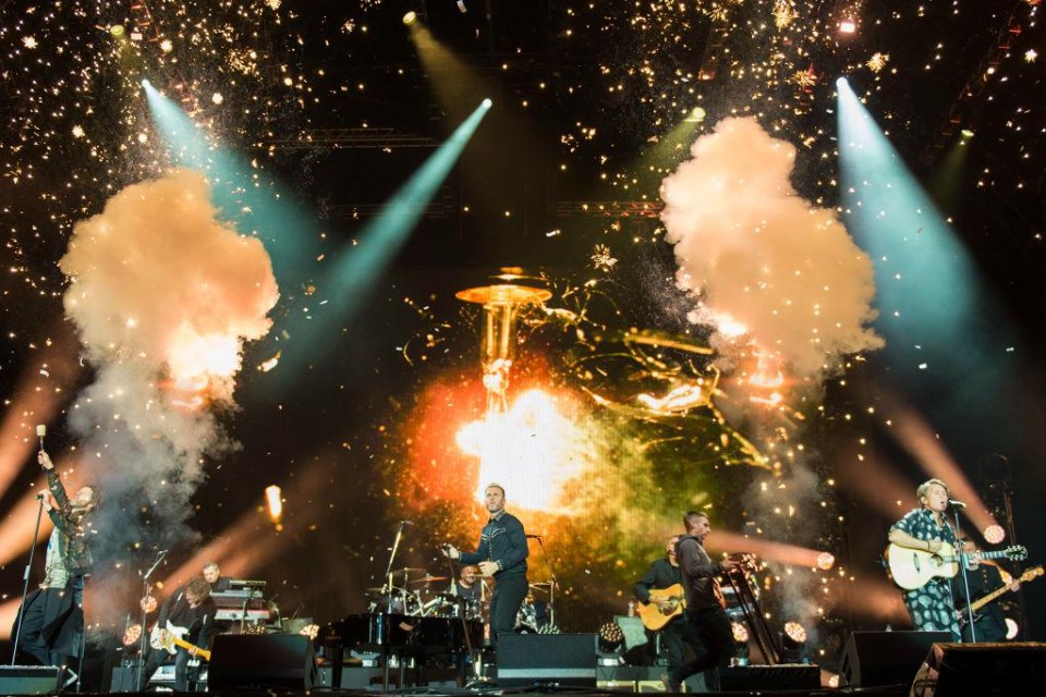 Mark Owen, Gary Barlow and Howard Donald performing live on stage during BBC Radio 2 Live at Hyde Park