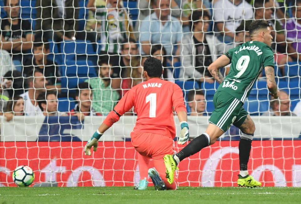  Antonio Sanabria wheels away after his injury-time goal shocked Real Madrid to the core