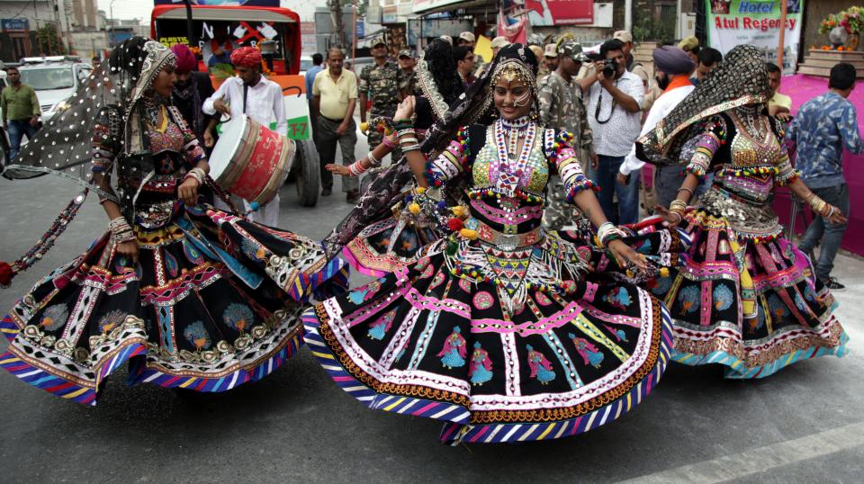  Each colour represents one of the forms of Durga, with a new form for each of the nine days