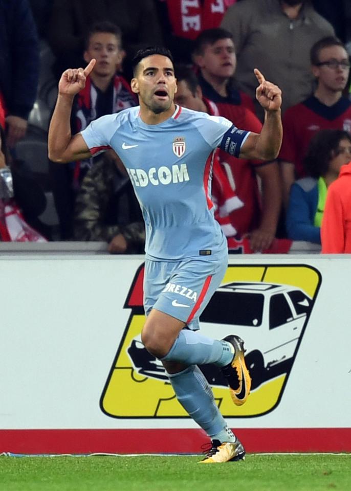  Falcao's goals helped Monaco to go level on points with leaders Paris Saint-Germain