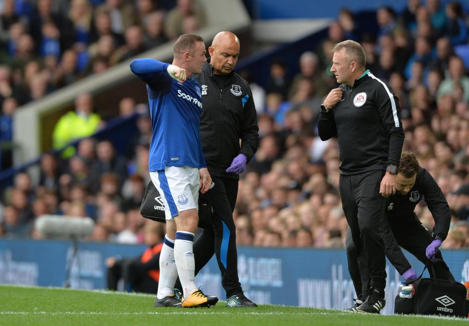  The Everton man was forced off for treatment after being caught with an arm