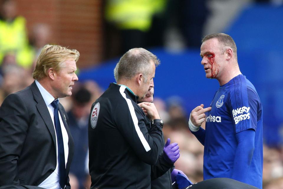  Wayne Rooney was forced off for treatment in the first half with a bleeding eye