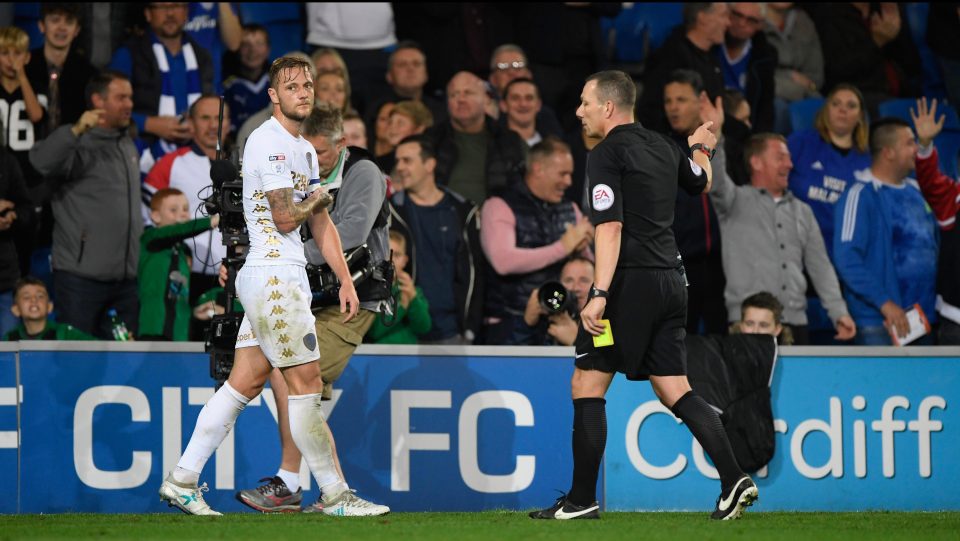  Liam Cooper’s night is over after second booking at Cardiff City