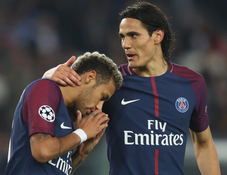  Edinson Cavani and Neymar look to be friends re-united