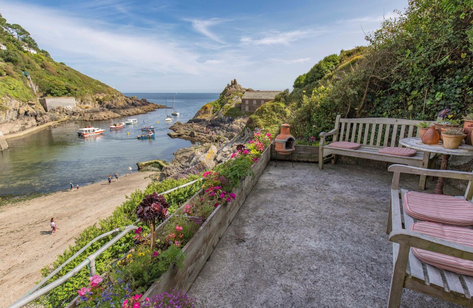 Overlooking the harbour at Polperro Cornwall. The view from of the large terraced areas.