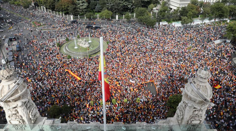  People gather in front of the Cibeles Palace during a demonstration against independence of Catalonia in Madrid