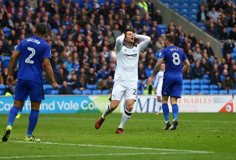  Striker David Nugent looks dejected after missing a chance for Gary Rowett's side