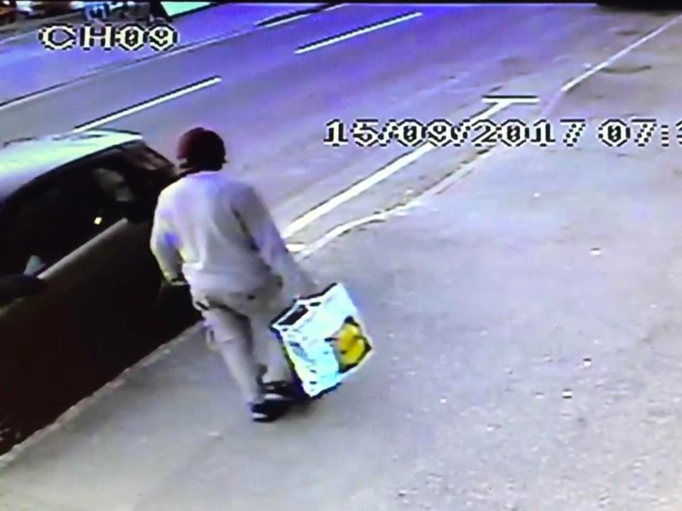  CCTV allegedly shows Hassan carrying the bucket bomb