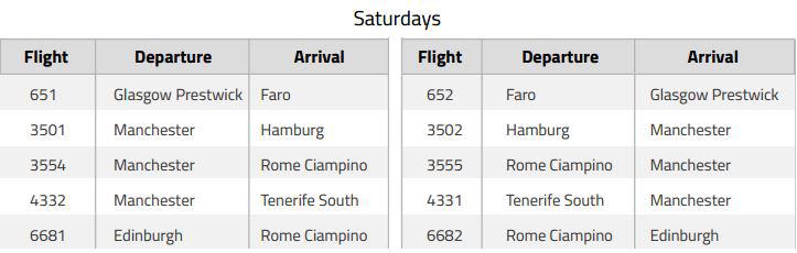  Individual Ryanair flights cancelled on Saturdays from UK airports excluding Stansted between November 1, 2017 and March 24, 2018