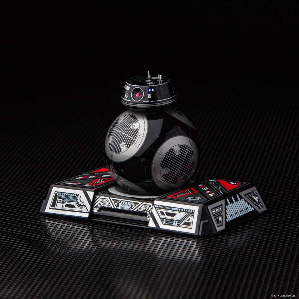  The BB-9E features wireless charging and needs to be placed on a charging plate