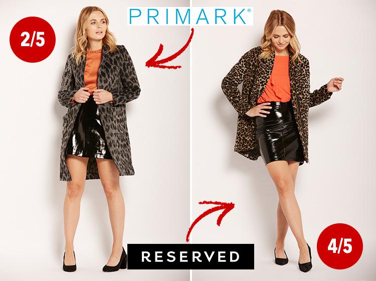  Left; Blouse, £10; coat, £25; skirt, £8; shoes, £12, Right; Blouse, £14.99; coat, £49.99; skirt, £19.99; shoes, £19.99