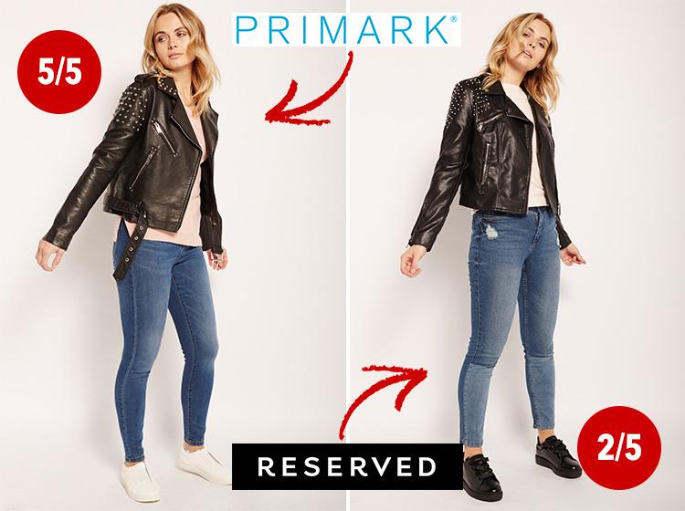  Left; Jacket, £40; jumper £5; jeans, £13; trainers, £10, Right; Jacket, £39.99, jumper, £9.99; jeans, £19.99; trainers, £29.99