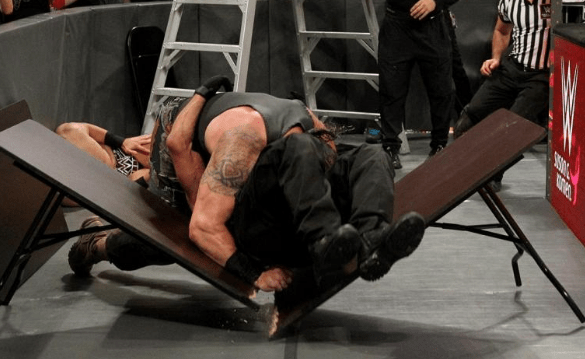  Kurt Angle was put through a table by Braun Strowman