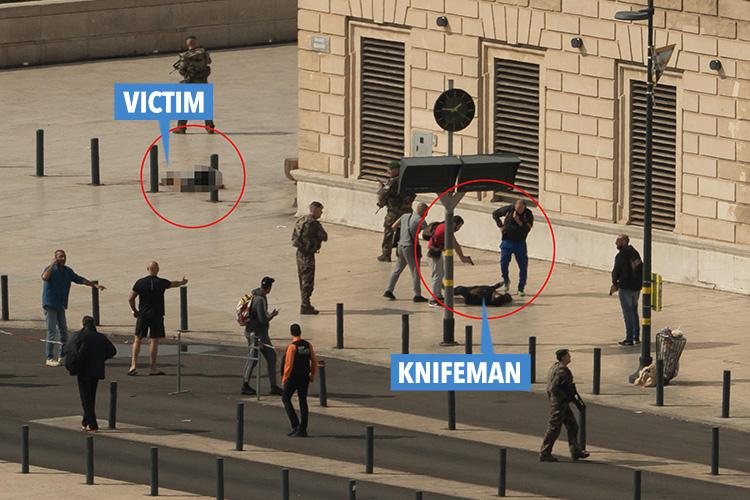  Panic unfolded at Marseille's main station after a knifeman slit a woman's throat and stabbed another in the stomach