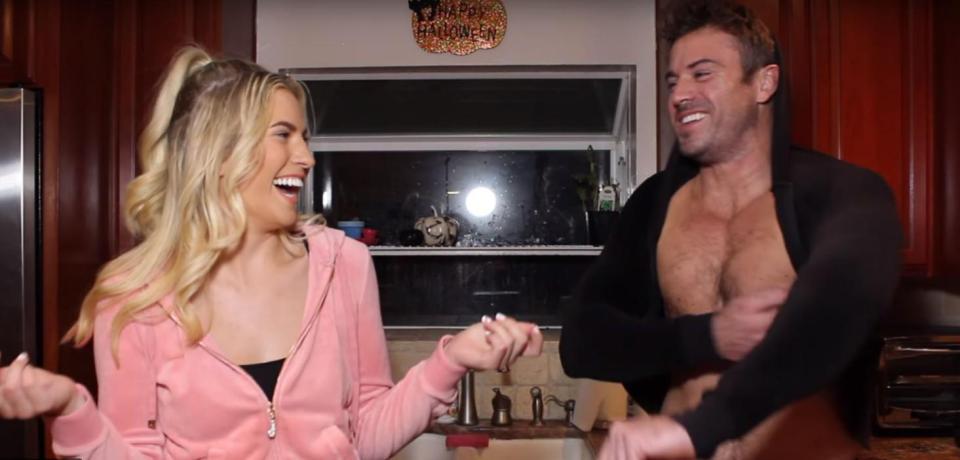  Sarah Harding's boyfriend Chad Johnson risks upsetting the Girls Aloud star by appearing topless in a video with his ex