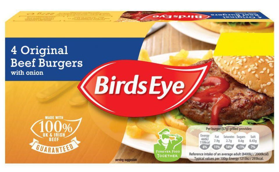  Birds Eye frozen beef burgers are middle of the range, containing 77 per cent meat