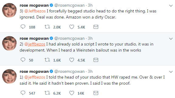  McGowan claimed Amazon ignored her when she raised her concerns about Weinstein