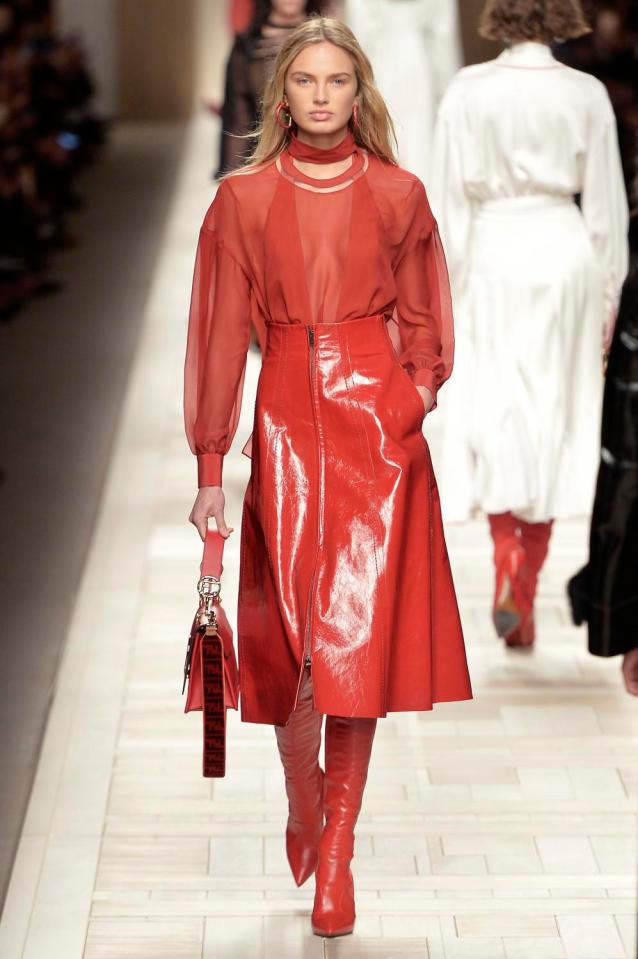  A model proves that red really is the boldest colour on the catwalk