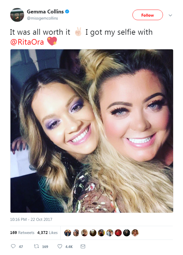  Gemma said it was all 'worth it' because she got to nab a selfie with Rita Ora