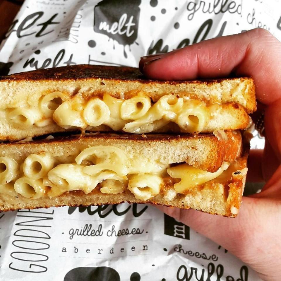  A toastie made from mac and cheese from her Melt shop. She also uses locally sourced sourdough bread.