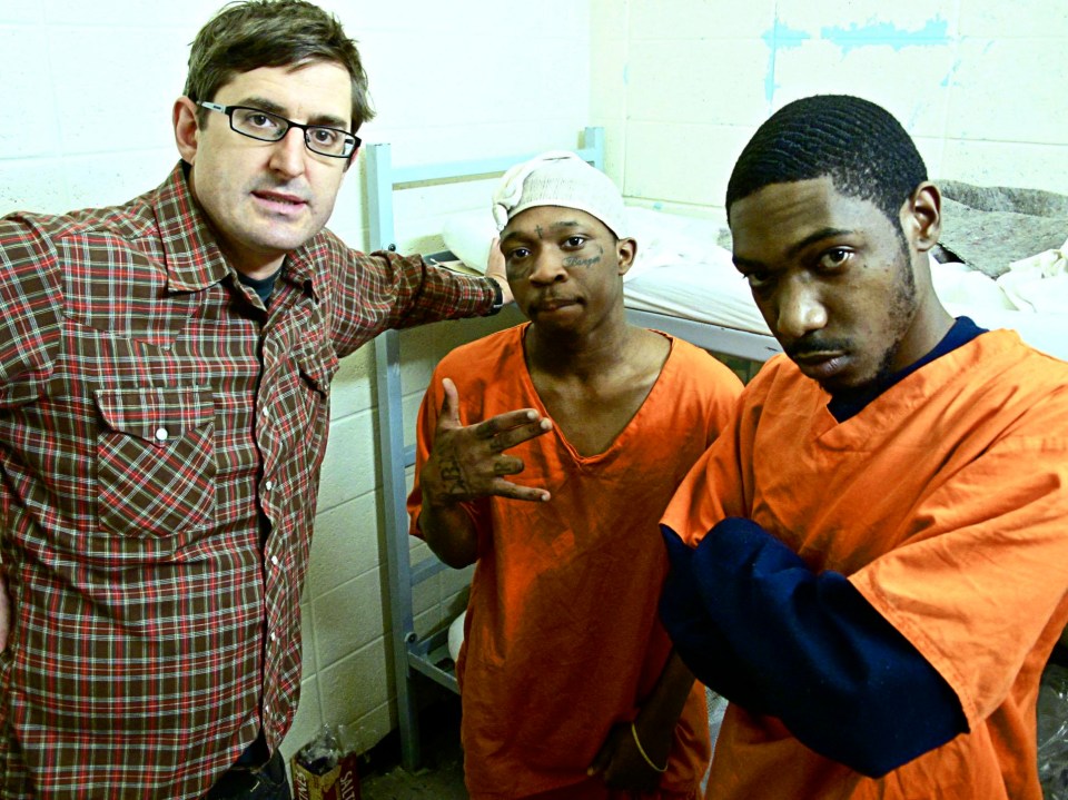 Louis Theroux with two young inmates in one of the newer areas of the Miami Jail system