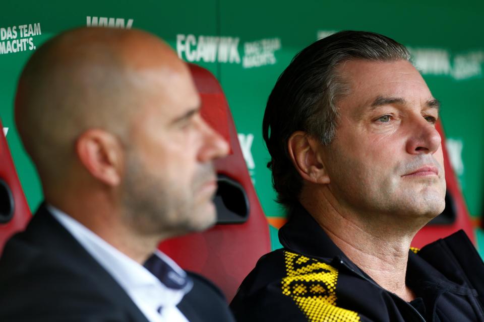  Coach Peter Bosz (L) and sporting director Michael Zorc (R) were open to selling Aubameyang in the summer