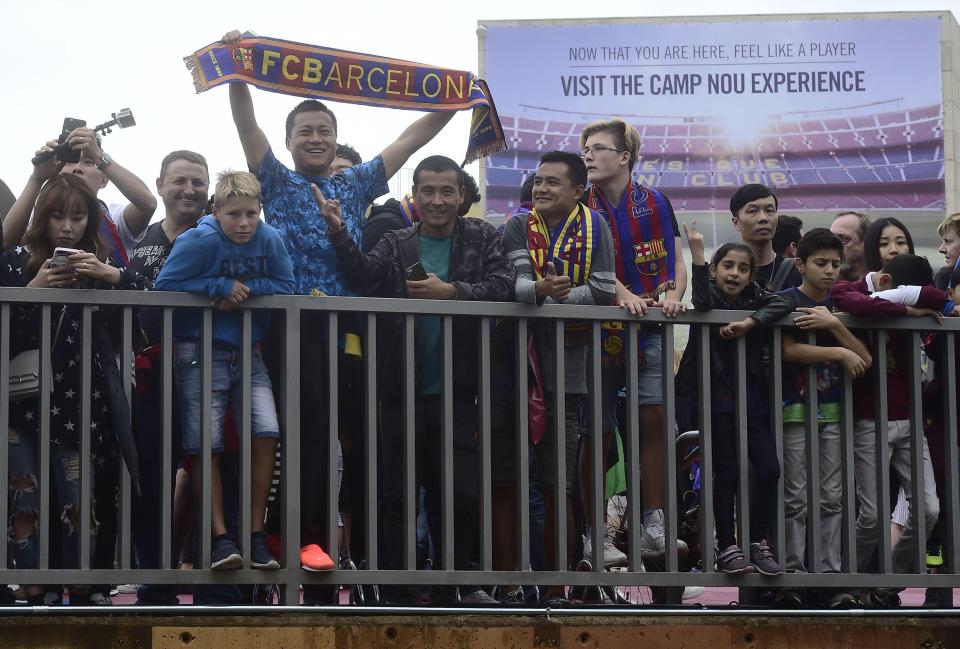  Barcelona fans wait outside Nou Camp, but will not be allowed to see contest