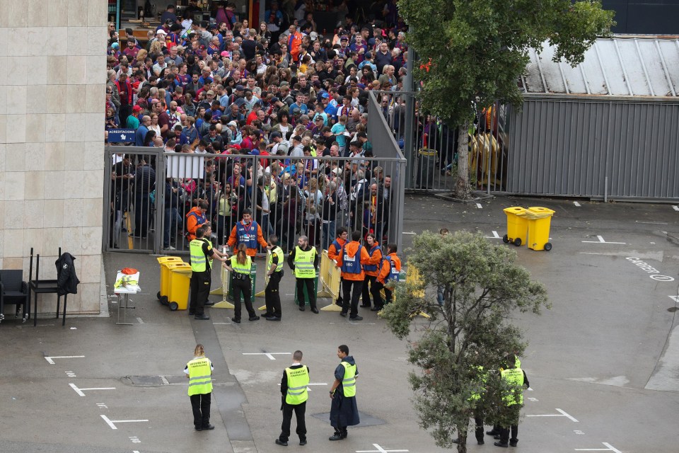 Thousands of people were left outside the Nou Camp, which is the biggest sports stadium in Europe