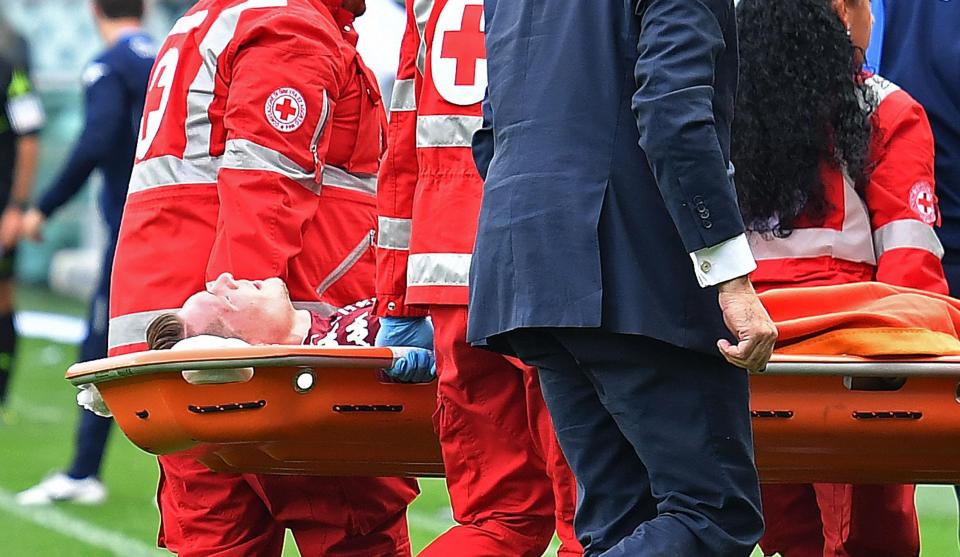  The striker was stretchered off during the 2-2 draw with Verona