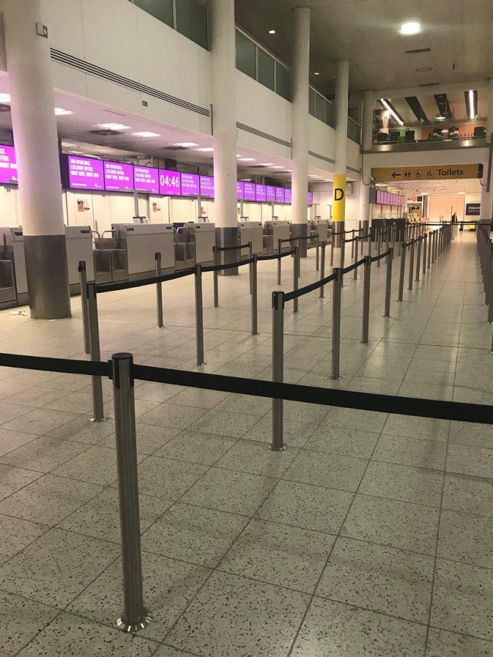 Check-in desks at Gatwick were left deserted this morning