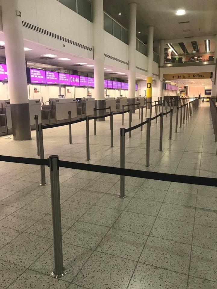  Check-in desks at Gatwick were left deserted this morning