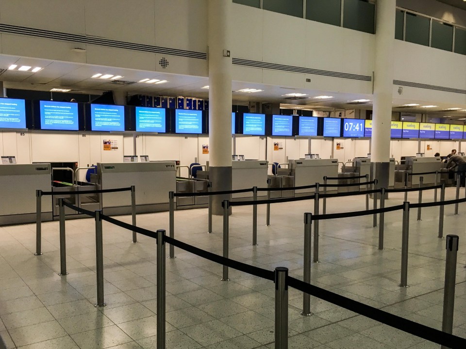 Check-in desks at Gatwick Airport were left deserted this morning