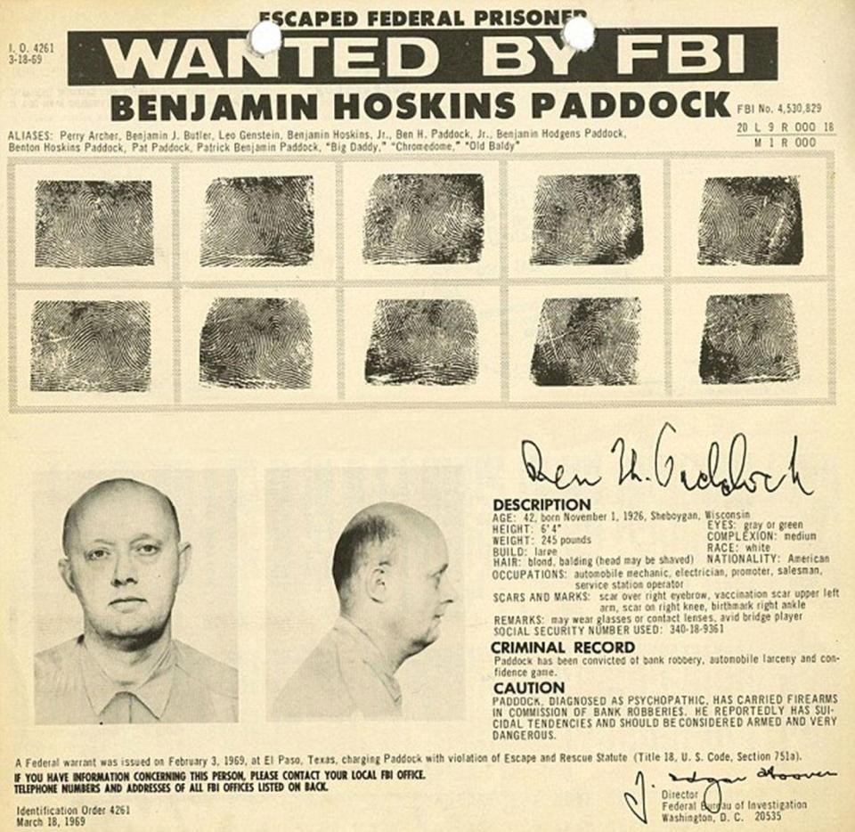  Paddock's father was on the FBI's Most Wanted list in 1969